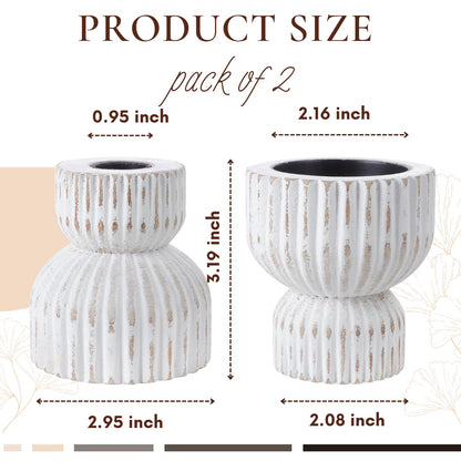 TRENDIN Reversible Rustic Pillar Candle Holders Set of 2, Distressed White Wood Candle Stand Set for Table, Fluted Farmhouse Wooden Candlestick Holders for Fireplace Mantel, Dining Room Decor