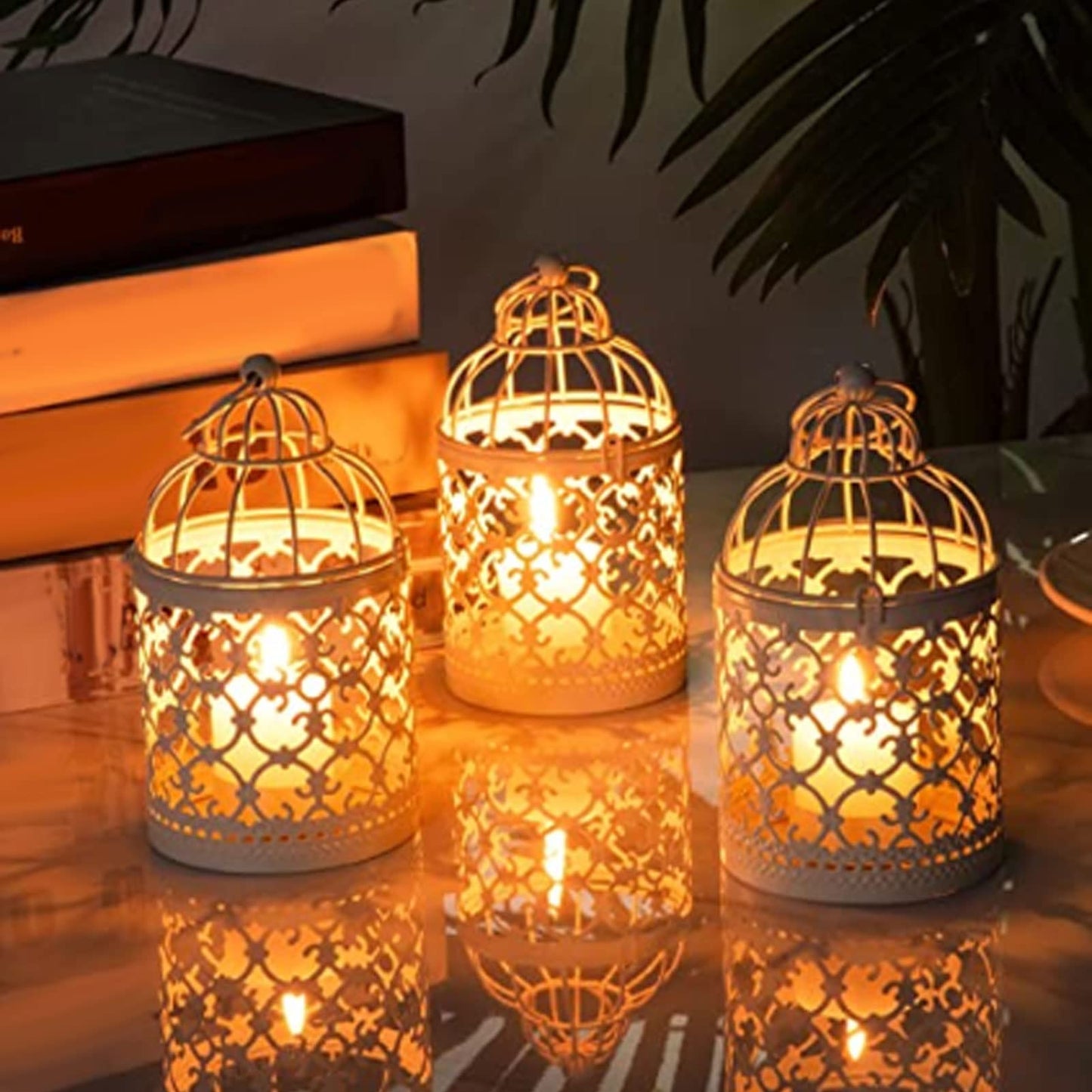 Tealight Lantern Hollow Pattern Decorative Metal Bird Cage Candle Holder for Dining Table Wedding Party