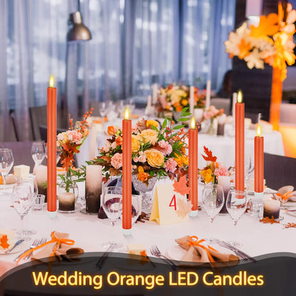 Rossesay 20 Pcs Flameless LED Taper Candles Battery Operated Taper Candles 5 Sizes of 6.5'', 7.7'', 8.8'', 10.0'', 11.2'' Flameless Candlesticks Flickering with 3D Flame for Wedding (Orange)