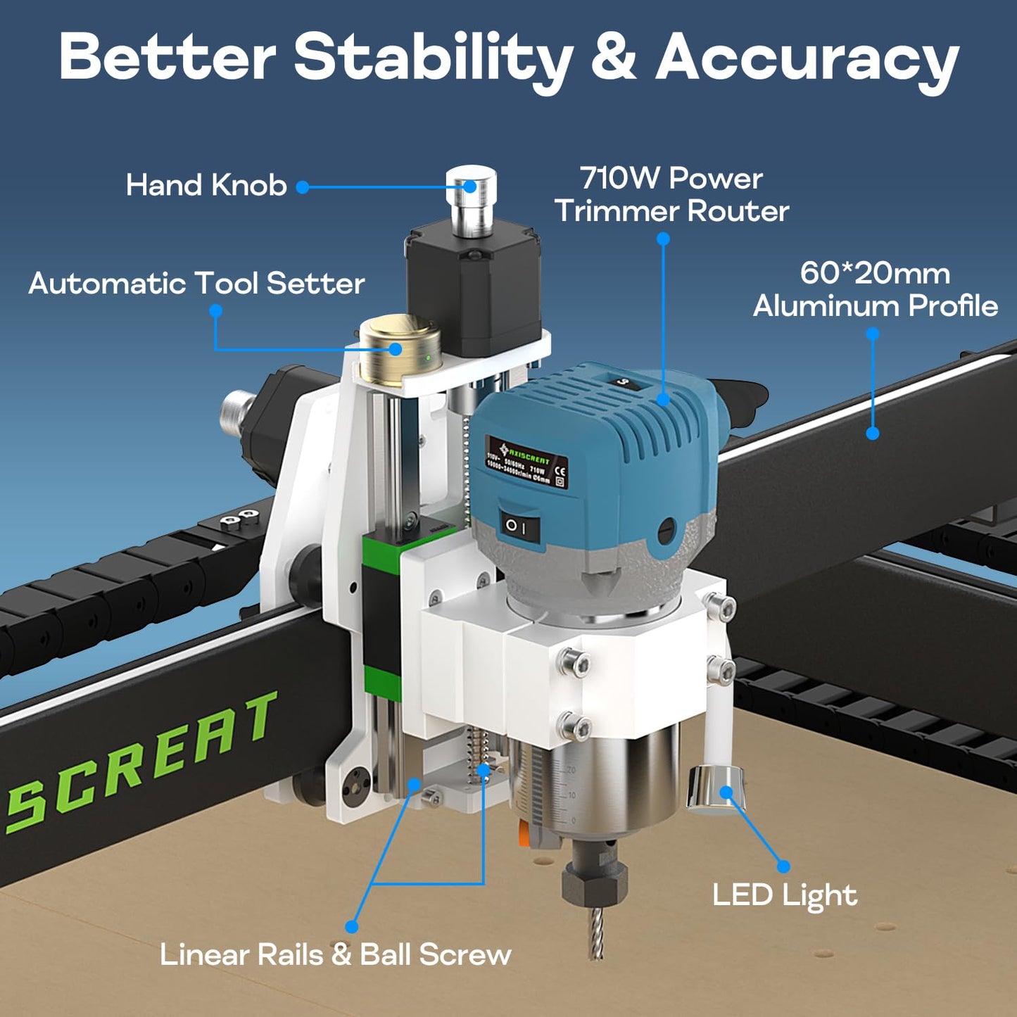 Axiscreat CNC Router Machine 6060, Beginner Hobby Engraving Machines, 710W Power Trimmer Router, Linear Rails and Belt Driven, 3-Axis Cnc Milling Machine for Wood, Acrylic, and MDF Carving