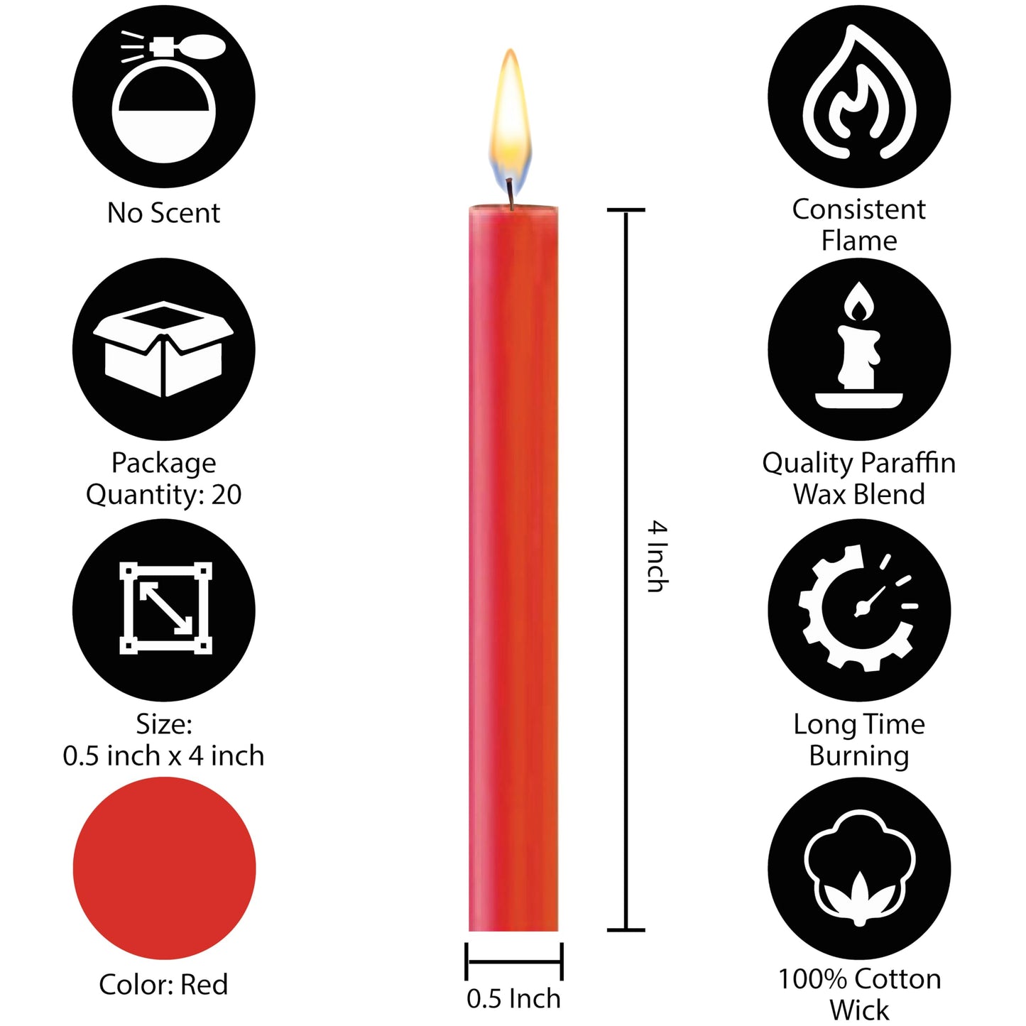 Dinil – Spell & Chime Candles (40 Red Candles) – 4" x 1/2" Premium Mini Taper Candles for Rituals, Birthdays, Altar, Spells, Chime Candles (Red)