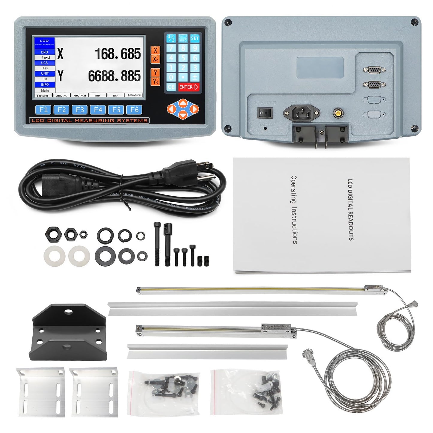 Jecoupoon 2-Axis Digital Display RPM Display Linear Scale Encoder DRO Kit 350mm+700mm for CNC Milling Machine Metal Lathe with Instruction Manual