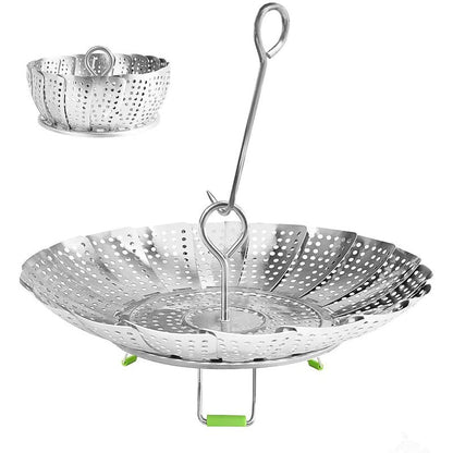 Steamer Basket Stainless Steel Vegetable Basket Metal Handle Folding Silicone Feet Steamer Insert for Cooking Veggies Fish Seafood Include Safety Tool,Fit Various Pot Pressure Cooker (5.1" to 9.5")
