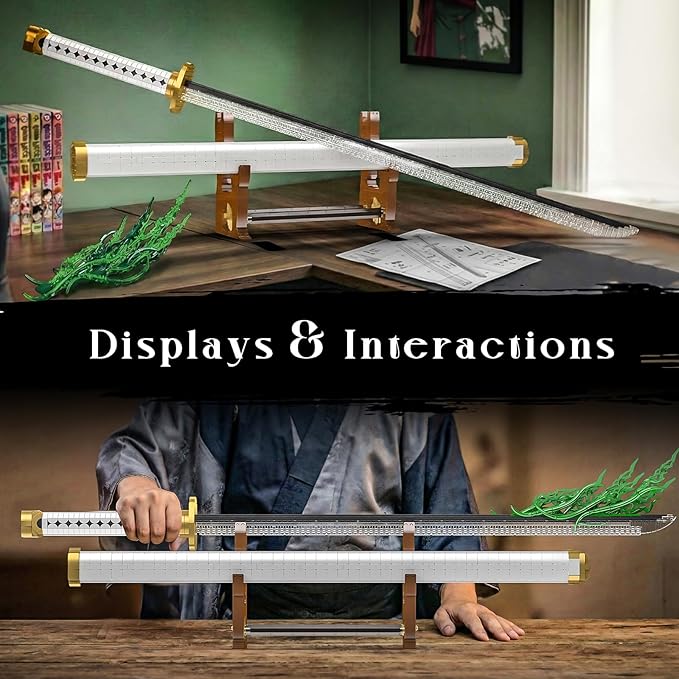 Mould King 10258 Anime Swords Building Blocks Set Rechargeable LED Light Sword for Adult Role-Playing - Zoro’s Wado Ichimonji Model with Display Stand &amp Scabbard