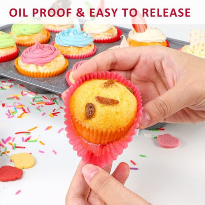 Caperci Standard Pink Cupcake Muffin Liners 500-Count, No Smell, Food Grade & Grease-Proof Paper Baking Cups (Pink)