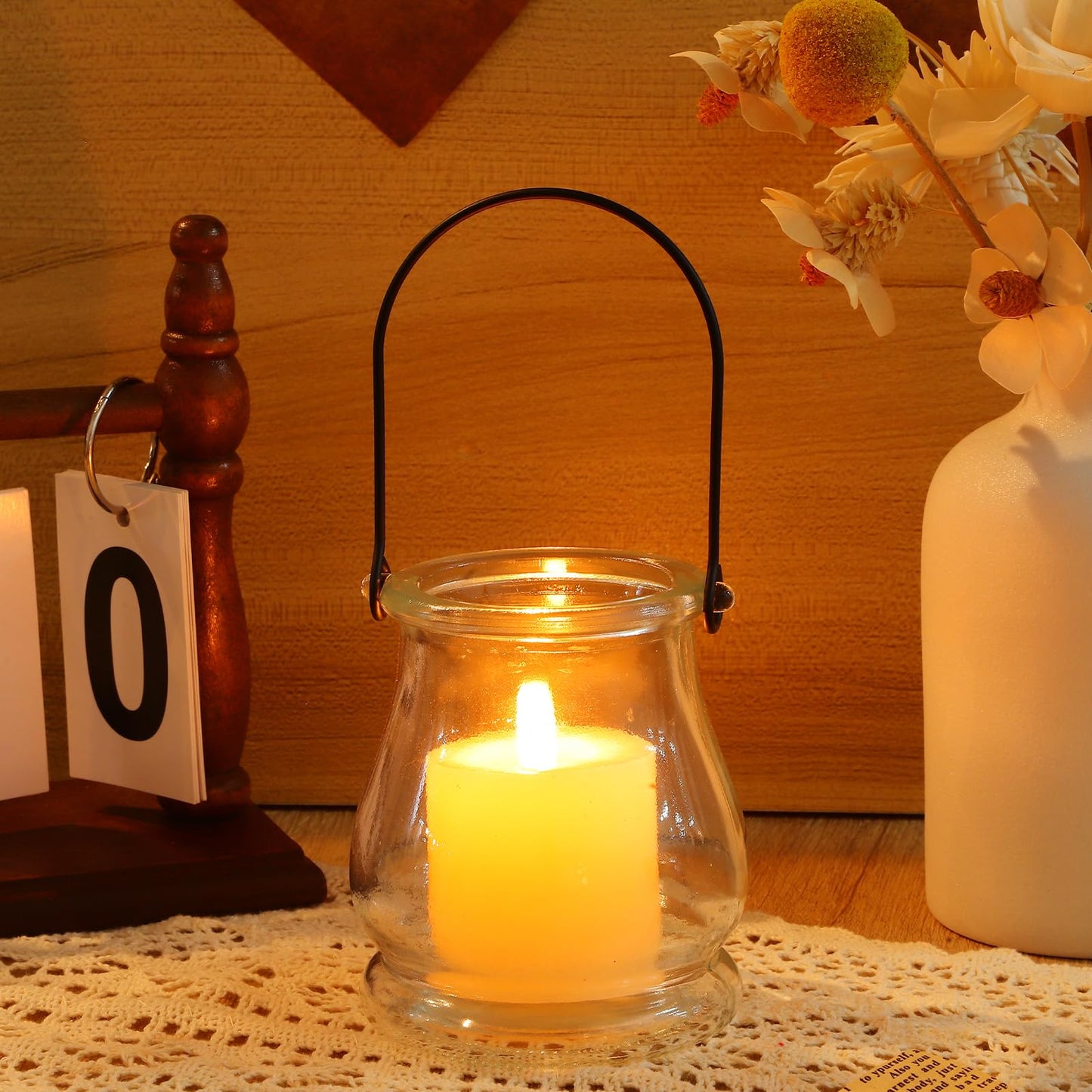 Cabilock Candle Holder with Handle 4-Pack Glass Tea Light Candle Stands Indoor Outdoor Home Decor for Weddings Parties Succulents Hydroponic Planters