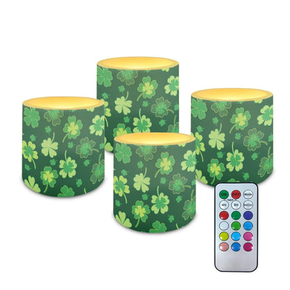 Merkmak St Paddy's Day Shamrocks Flameless Candles with Remote and Timer Battery Operated Flameless LED Pillar Candles for Party, Banquet, Home Decoration Battery Tealights