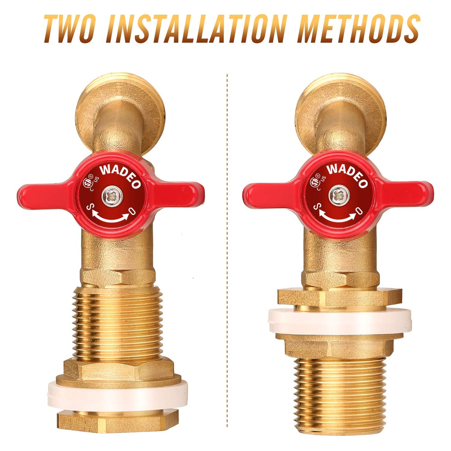 WADEO Rain Barrel Spigot, Brass Water Spigot with Bulkhead Fitting, Rain Water Faucet Kit with Thread Tape