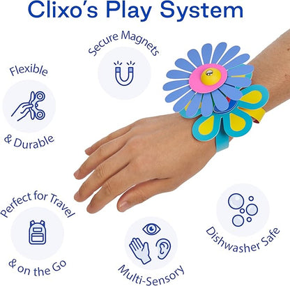 Clixo Sparkle Pack – 34-Piece Magnetic Building Set with Holographic Patterns | Create Necklaces Bracelets &amp Headpieces | Flexible STEAM Toy for Kids Ages 6+