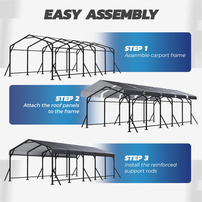 EROMMY13' x 26' Heavy Duty Metal Carport with Galvanized Steel Roof & Base for All-Weather Protection, Outdoor Carport Garage, Versatile for Car, Boat, Tractor, and Party Use, Dark Gray