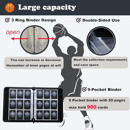 Basketball Card Binder 900 Pockets Trading Card Holder with Detachable Sleeves Portable Collector Album Sports Cards and Basketball Cards 2025-2026