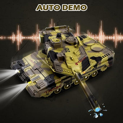1/24 RC Tank -2.4Ghz Remote Control Army Tank with 360°Rotating Turret Auto Demo Sound &amp Smoke &amp Light Military Vehicles Model Gift for Boys 6-8