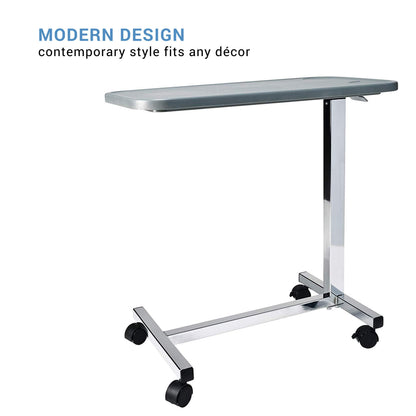 Lumex Modern Overbed Table with Wheels – Height Adjustable Bedside Table for Home or Hospital Use, Grey