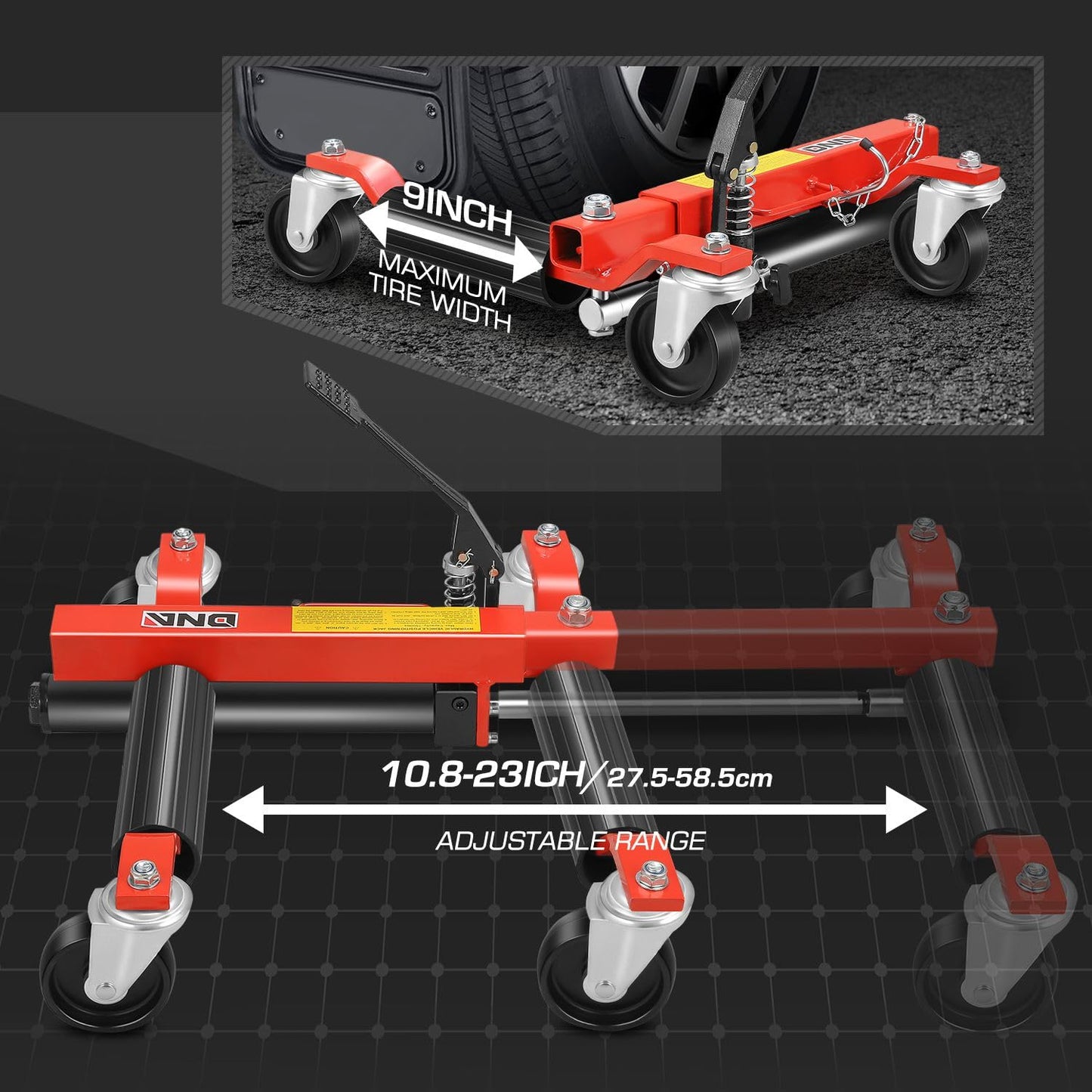 DNA Motoring 2pcs Car Wheel Dolly Jack Set Hydraulic 1500 lbs Car Skates, 9'' Wheel Vehicle Positioning Jack, Heavy Duty Rollers with Ratcheting Foot Pedal for Tire Auto Repair Moving, TOOLS-00758