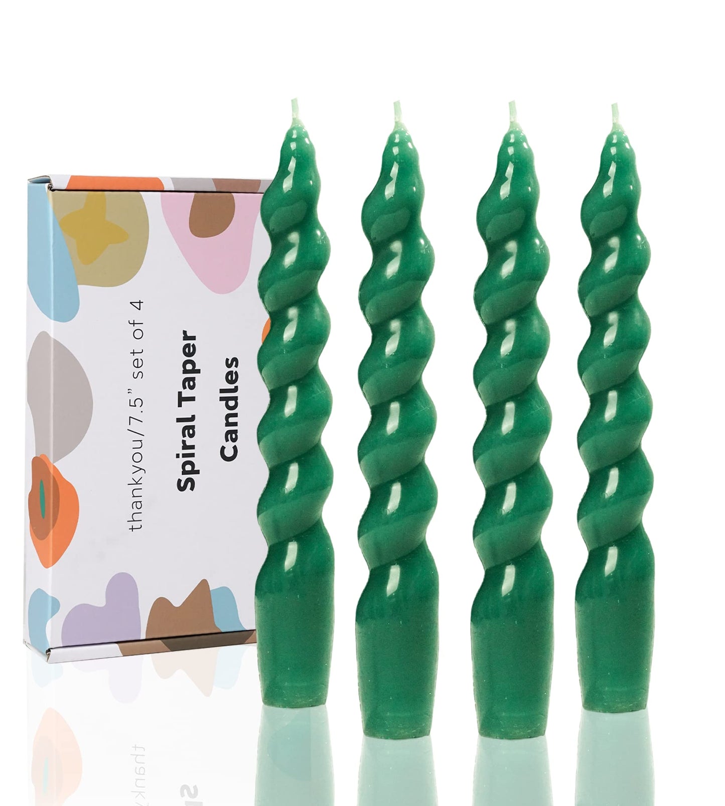 LPUSA Hunter Green Spiral Taper Candles Twisted Candlefor Holiday Wedding Party Wax Unscented Dinner Candle Dripless,Christmas Gift,4pcs（7.5" Hunter Green）