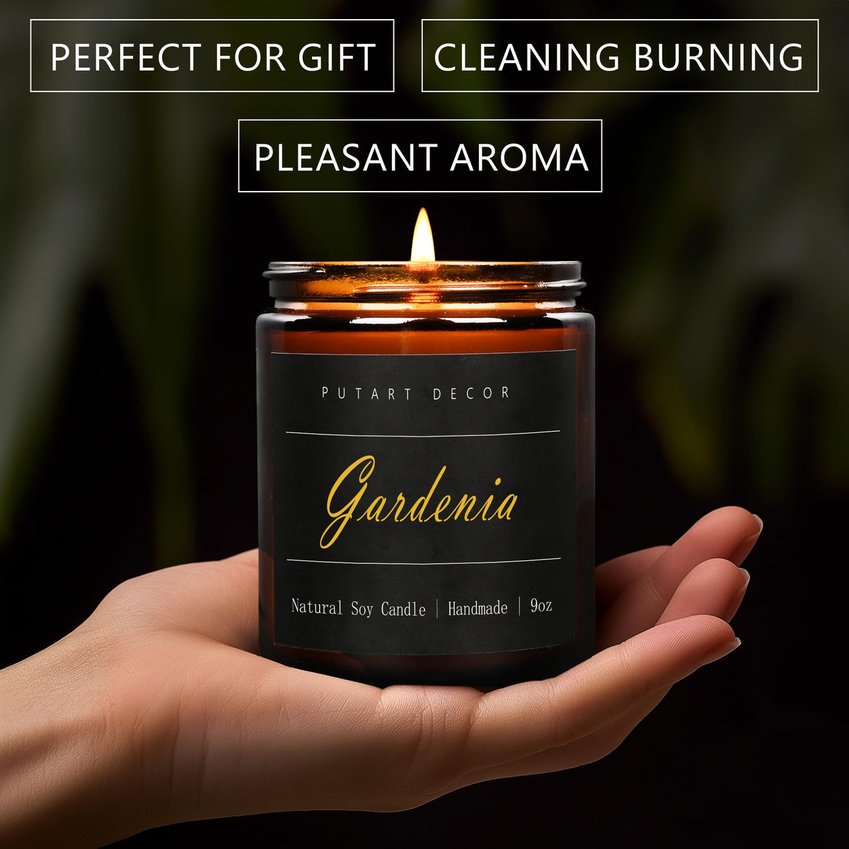 Putart Gardenia Scented Candles for Home, 9oz Natural Soy Wax Aromatherapy Organic Santal Candle for Stress Relief, Long Burning & Lasting Jar Candle Gifts for Birthday, Housewarmings, Thanksgiving