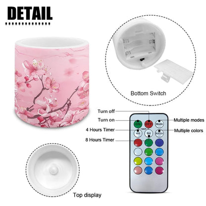 NETILGEN 3 inch Decorative Flameless LED Candles with Remote Control Timer Set of 4 Battery Operated Candles Pink Plum Blossom for Wedding Party Decor