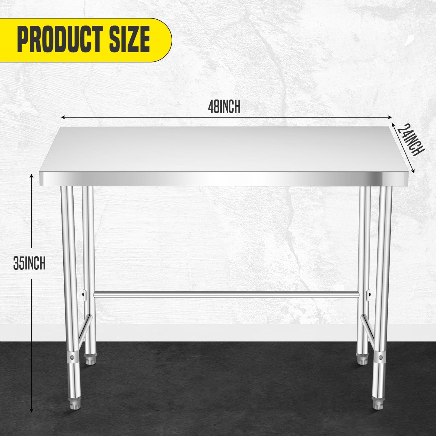 COZONY Stainless Steel Table 48x24 Inch, Kitchen Restaurant Stainless Steel Prep Work Metal Table Countertop with Open Base