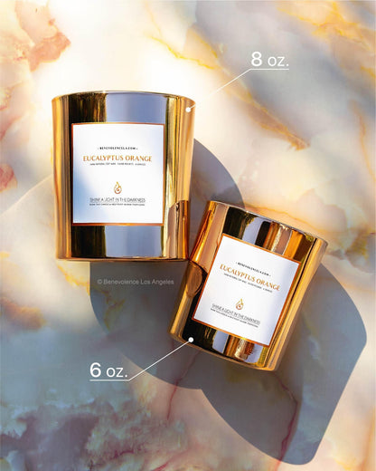Benevolence LA Eucalyptus Orange Wood Wick Candles | Soy Christmas Scented Candles for Home | Holiday Candle Gifts for Women and Men | Home Fragrance | Aromatherapy | Shelf Decor | 8oz, 45 Hour Burn