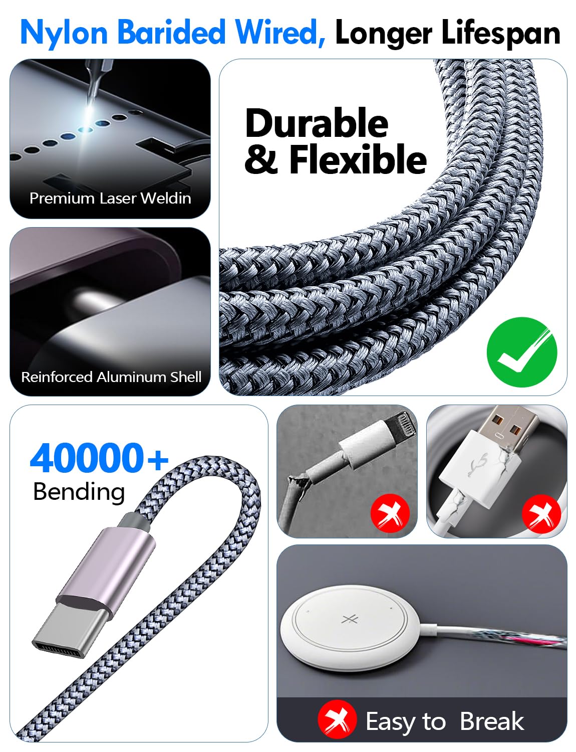 2Pack Multi Fast Charging Cable for Travel Vacation Essentials,iPhone 17 Charger,Apple Watch Charger,3-in-2USB A/Type C/Lightning Cable for iWatch,iPhone 17-11,Nintendo Switch,Airpods,Home,Office-4FT