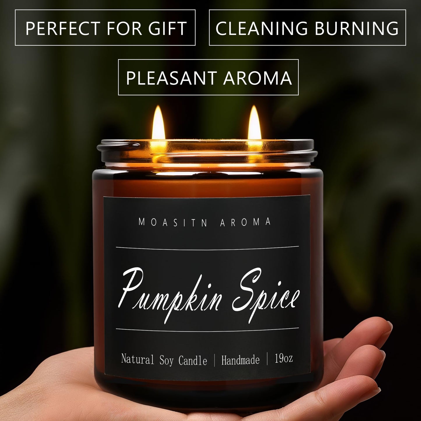 MOASITN Pumpkin Spice Large Heavenly Scented Candles for Home|19oz 100h Long Lasting Clean Burn|Natural Soy Aromatherapy Candle|2 Wick Jar Candle for Women,Men as Relaxing,Birthday,Housewarming Gifts