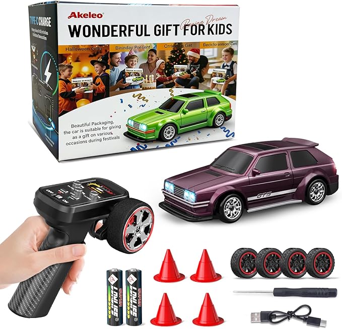 Mini RC Drift Car 1/43 with Gyroscope 4WD Full Proportional RC Car 2.4GHZ Hobby Grade Remote Control Cars RTR Model Vehicle 20+KM/H High Speed for Hobbyists Kids Adults (Maroon)