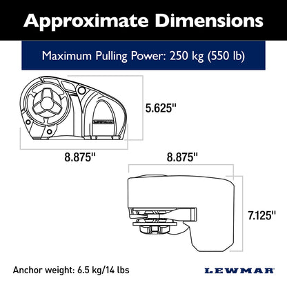 Lewmar Pro Sport 550 12V Windlass for 1/4" G4 Chain, Manual Freefall, Maximum pull 550 lbs., Port Side Mounted Gypsy, for Boats 20'-30' - 2020201167