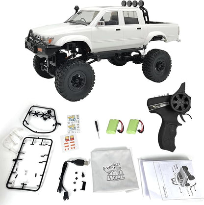 RC Rock Crawler WPL C64-1 RC Truck 1:16 Scale 2.4GHz Remote Control Truck 4WD All Terrain Off-Road RC Crawler with LED Lights and 2 Rechargeble Batteries for Adults (White)