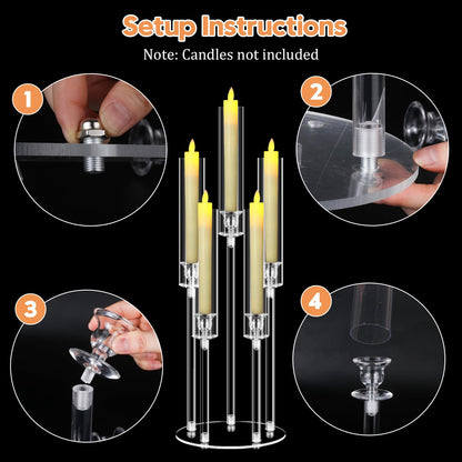 8 Sets 5 Arms Acrylic Candelabra Centerpieces for Tables,Clear Candle Holder for Wedding,Ceremony Dinner Party, 27" Tall Candlestick Holders with Lampshade,Fit LED Candle