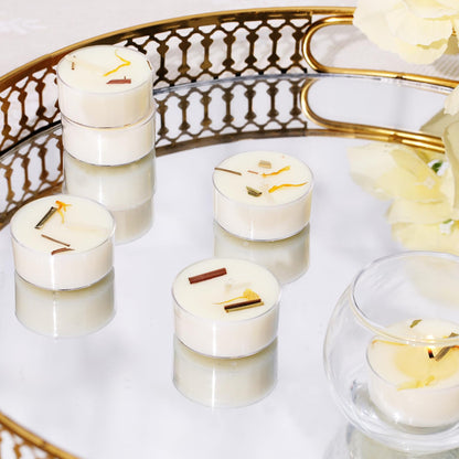 48Pcs Citronella Scented Tealight Candles, Palm Wax White Tea Lights, 4h Long Burning Tea Light Candles with Dried Flowers for Holiday, Wedding, Spa, and Home Decoration