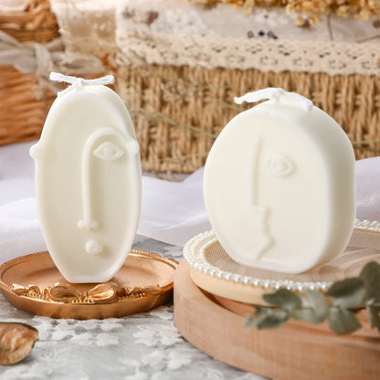 Roowest 2 Pcs Shaped Candles Cool Candles Aesthetic Weird Face Geometric White Decorative Sculpture Scented Soy Wax Fun Modern Trendy for Bedroom Bathroom Shelf Decor(Cute Style)
