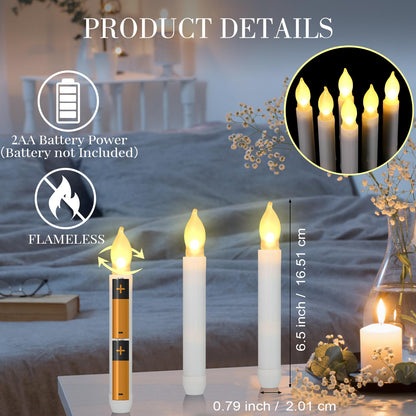 Macarrie 108 Pieces Flameless LED Taper Candles Battery Operated Candles, Flickering Light Electric Handheld Candlesticks, Halloween Christmas Church Party Weddings Decoration(White, Warm White Light)