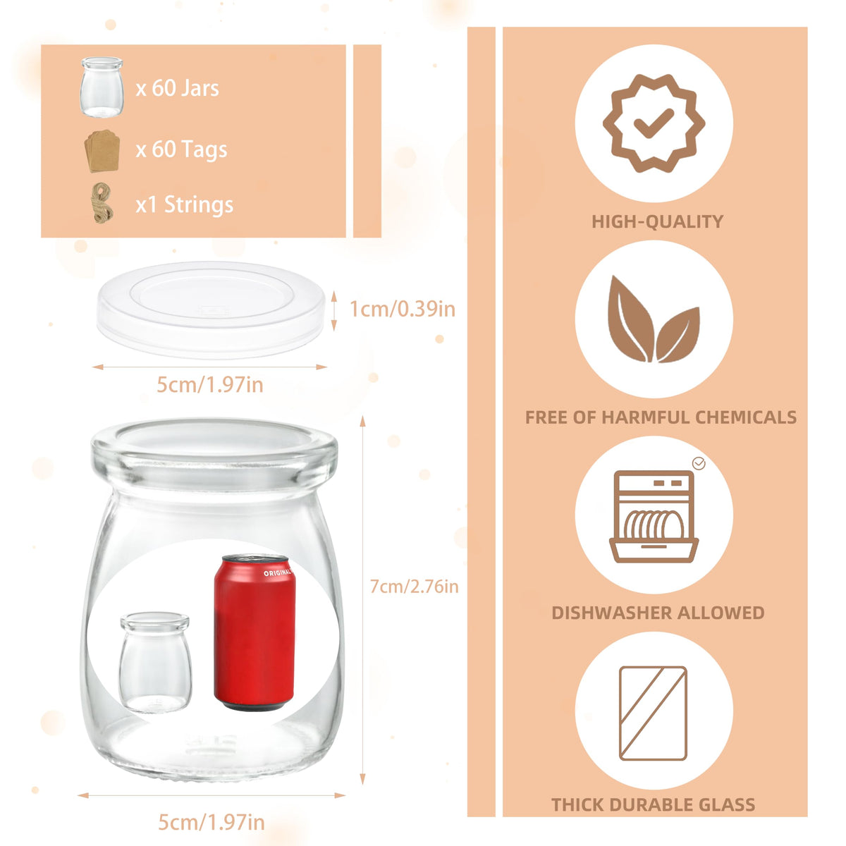 ihomecooker Mini Pudding Jars 60Pack, 3.4 oz Glass Favor Jar with Lids, Candle jars,Yogurt Containers with Lids, Mason Jar,Bath Salt Jars Wedding Favors Honey Pot