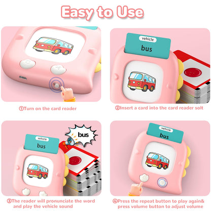 Kidzdo Dinosaur Talking Flash Cards for Toddlers 1 2 3 4 5 6 Years Old, 254 Words Pocket Speech Language Learning Toys, Great Easter Birthday Gift Ideas for Girls Ages 1-6, Pink