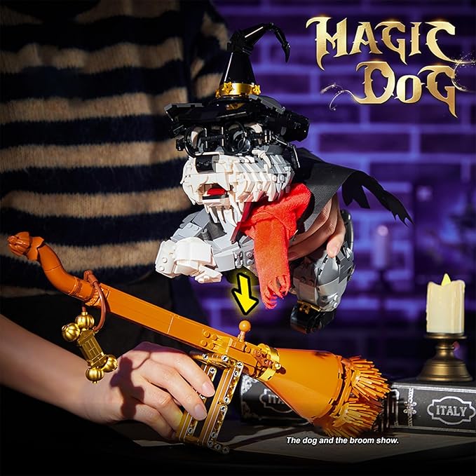 Mini Schnauzer Magic Building Blocks Adorable Wizard Dog Model Toy Kit Halloween Animal Decorations for Living Room and Bedroom 1298 Pcs Idea Creative Stem Gifts for Adults