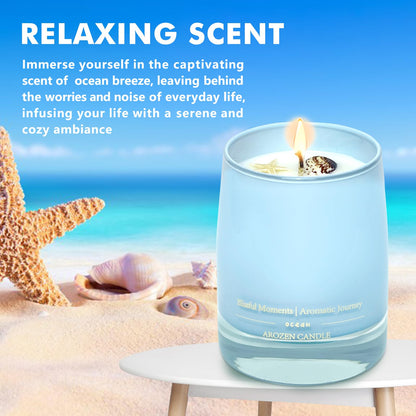 AROZEN Ocean Scented Candles Gift for Women-10oz Aromatherapy Sea Beach Soy Candles for Home Scented with Healing Crystal inside-55H Burn Gifts for Valentine's Day, Birthday, Women, Mother's Day