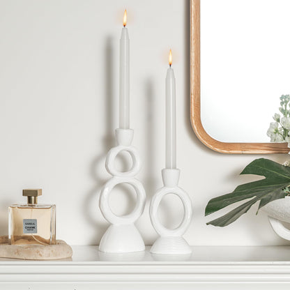 White Taper Candle Holders for Candlesticks, Unique Decorative Candlesticks Holder Home Decor Set of 2 for Fall Thanksgiving Wedding Table Centerpiece Decorations, Modern Aesthetic Room Decor（Resin）