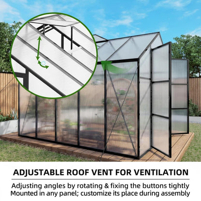 Trygoal 8x10 FT Greenhouse, Walk-in Outdoor Heavy Duty Polycarbonate Greenhouses with Aluminum Frame, High Headroom, UV Protection & Drainage System for Backyard All Season Growing, Black