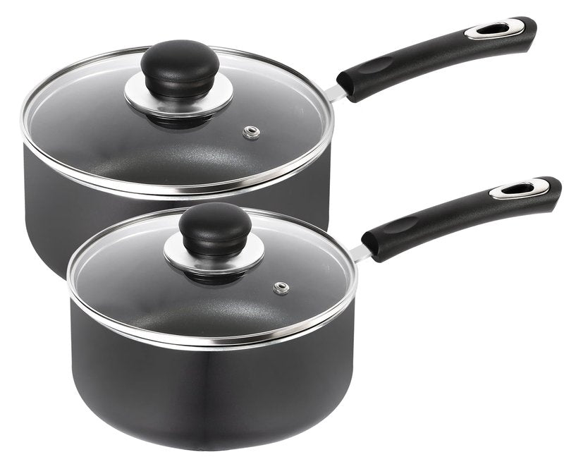 Utopia Kitchen Nonstick Stock Pot Saucepan Set with Lids, 2 Quart and 3 Quarts Multipurpose Stock Pots Set for Home, Kitchen or Restaurant, Grey & Black