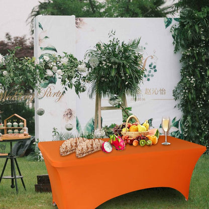 Fvstar 2pcs 6FT Tablecloth,Orange Spandex Tablecover,6ft Fitted Stretch Rectangular Table Cloth,6 Foot Washable Patio Table Protector for Party,Wedding,Banquet,Festival,Christmas