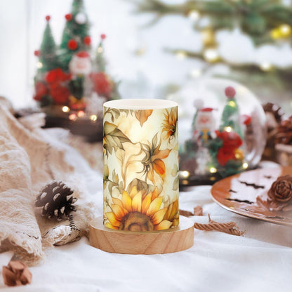 WEVIBOFU Painting Sunflowers Flickering Flameless Candles LED Battery Operated with Remote Timer Pillar Candles for Home Birthday Wedding Christmas Decor, Set of 2