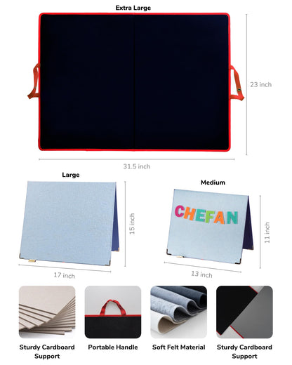 CHEFAN Foldable Felt Board for Toddlers 22 x 13, Freestanding Flannel Board for Kids, Preschool Classroom and Daycare Storytelling Display, Compatible with Felt Set, Blue