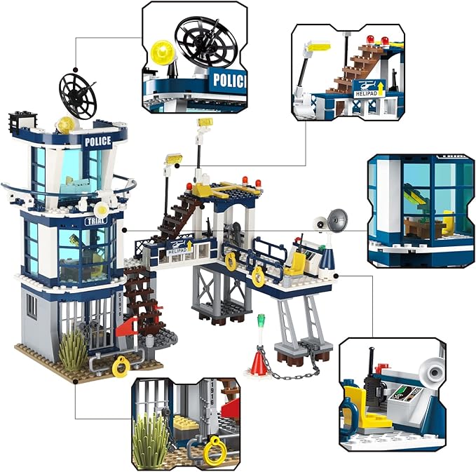 City Police Station STEM Building Sets Compatible with Lego Military Helicopter AirplaneBoats Ship Swat TeamBuilding Kit for Kids 565 PCS Best Gift for 6-10 Boys