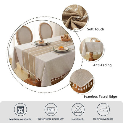 Laolitou Rustic Tablecloth Cotton Linen Waterproof Farmhouse Tablecloth Burlap Table Cloths for Kitchen Dining Cloth Table Cloth for Rectangle Tables Coffee Lines Rectangle,55''x70'',4-6 Seats