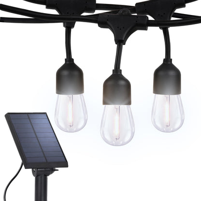 Brightech Ambience Pro Solar Powered String Lights - Commercial Grade Waterproof Patio Lights with 27 Ft Edison Bulbs - Shatterproof LED Solar Outdoor String Lights - 1W LED, Soft White Light