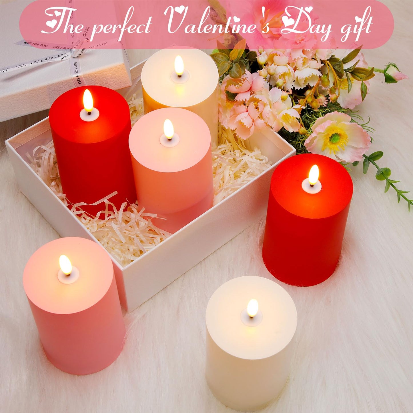 Tuanse 6 Pcs LED Flameless Candles 4.3" Battery Operated LED Lights Electric Decorative Pillar Candle for Wedding Party Decorations Room Dinner Decor Gifts(Red, Pink, White)