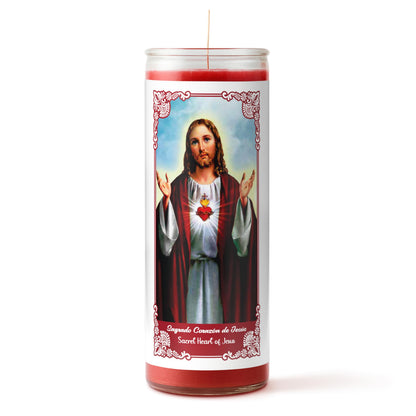 Alumenza 6 Pack Sagrado Corazón de Jesús Candle in Glass Jar 90 Hours – Paraffin Wax, Clean Burning Unscented | Large & Tall Devotional Prayer Pillar Candles for Home, Memorial, Rituals