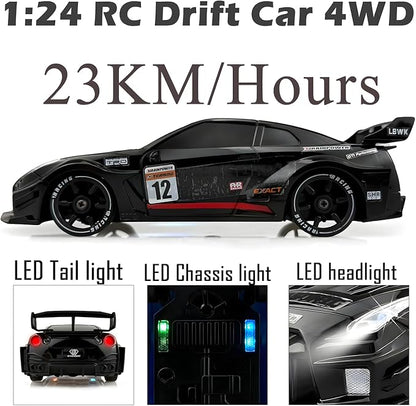 1:24 RC Drift 2.4GHz with LED Light Race Car Toys for Boys and Girls Aged 6+ Speed Adjustable up to 23Km/H High-Speed RC Racing Cars Toy Gift for Boys &amp Girls (Black)