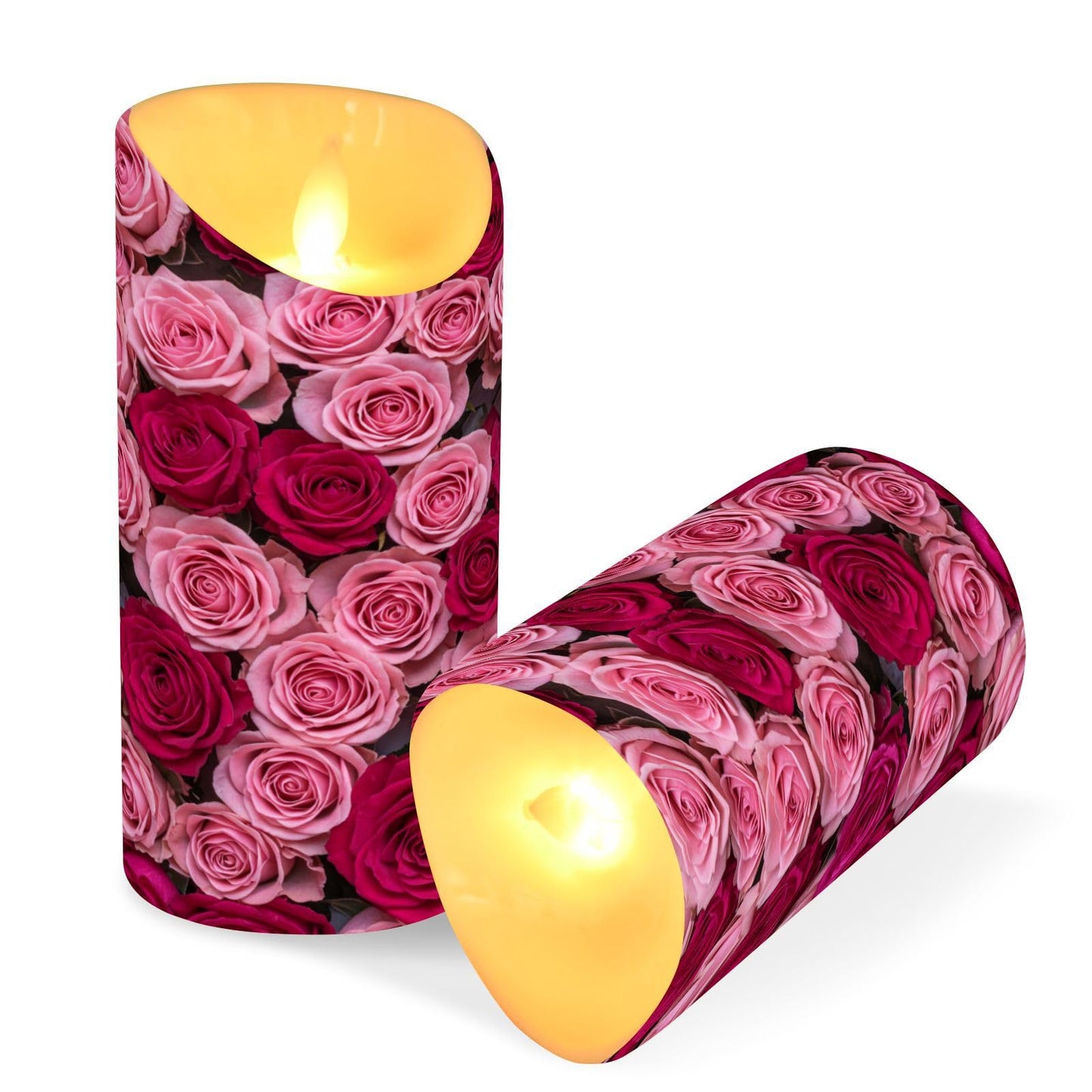 ALAZA Hot Pink Roses Flickering Flameless Candles Battery Operated with Remote Timer,Tea Light Candles LED Pillar Votive Set of 2 for Outdoor Indoor Decorations 3" x3.9"