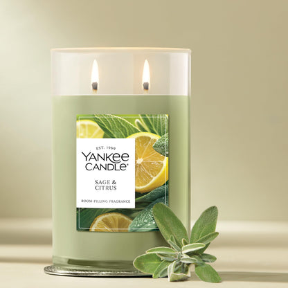 Yankee Candle Large Tumbler Scented Candle with up to 80 Hour Burn Time, Premium Plant Wax Blend for Consistent Burn, 20 oz Tumbler Candle with Room Filling Fragrance, Sage & Citrus
